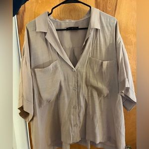 Worn Banana Republic Factory short sleeve tan button down oversized shirt. XL.